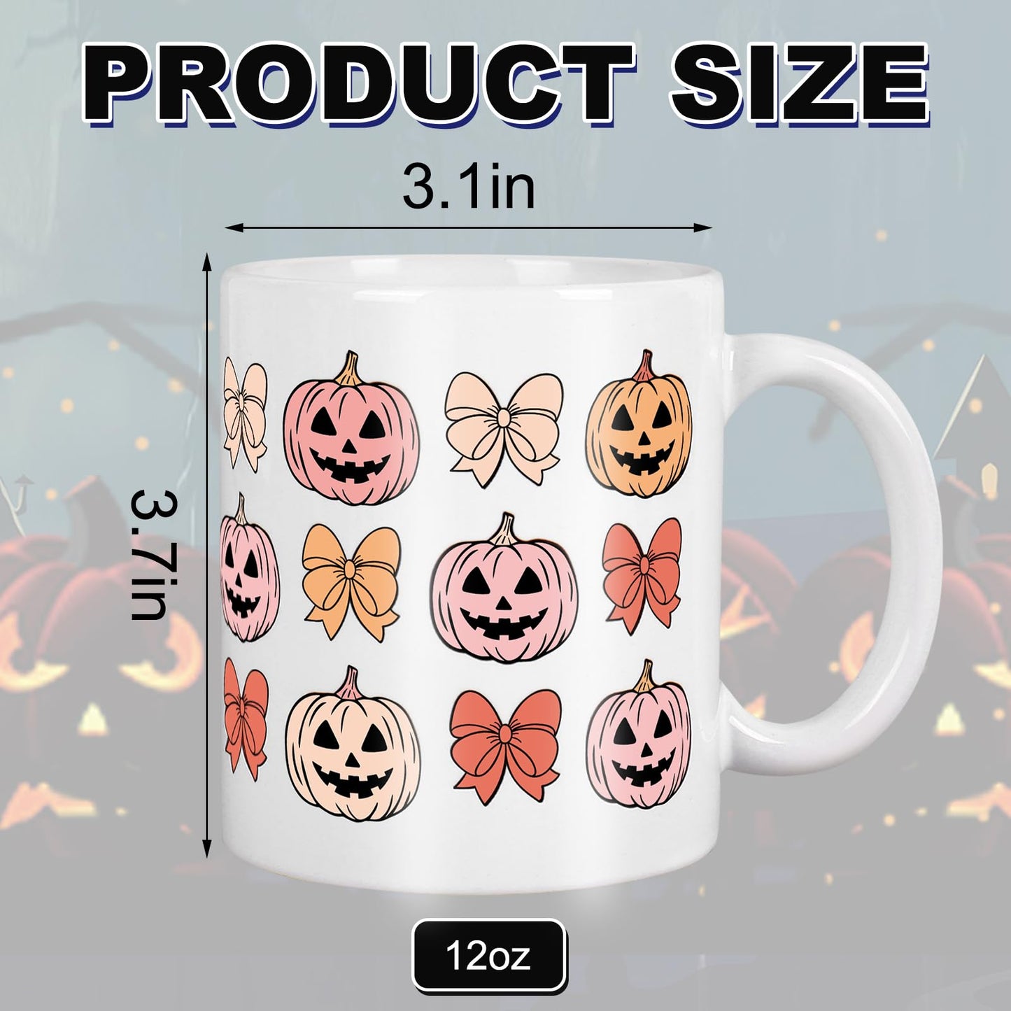 JarThenaAMCS Halloween Mug Retro Pumpkin Bow Coffee Mug Orange Pink Groovy Ceramic Drinking Cup for Halloween Fall Party Supplies Table Centerpieces, 12 Oz