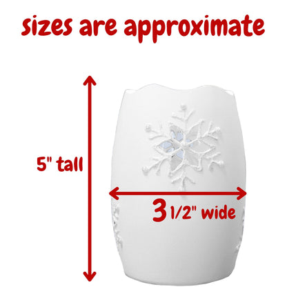 Lighted Snowflake Candle Holder – White Frosted Glass Christmas Decoration, 5" H x 3.5" D Winter Snowflake Table Décor, LED Holiday Candle Holder for Mantel, Shelf, Centerpiece Home Accent Gift