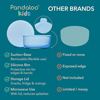 Pandaloo Porcelain Kids Bowls with Removable Silicone Sleeve & Lid – Strong Suction Base, Microwave & Dishwasher Safe, Toddler-Proof, Non-Slip Ceramic Feeding Bowls for Babies & Toddlers (Set of 2)