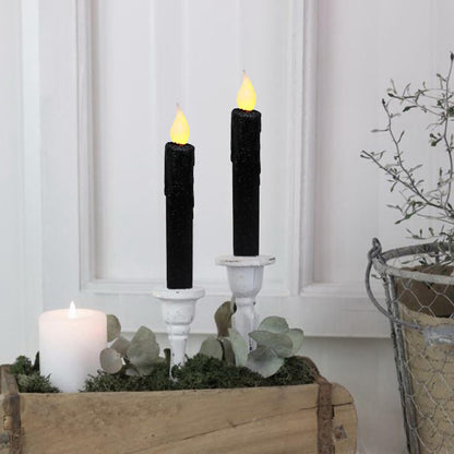 CVHOMEDECO. Glitter Flameless Candles Flickering Battery Operated LED Taper Candles with Timer for Home, Wedding, Halloween, Christmas Decor. Black, 6-3/4 Inch, Set of 2