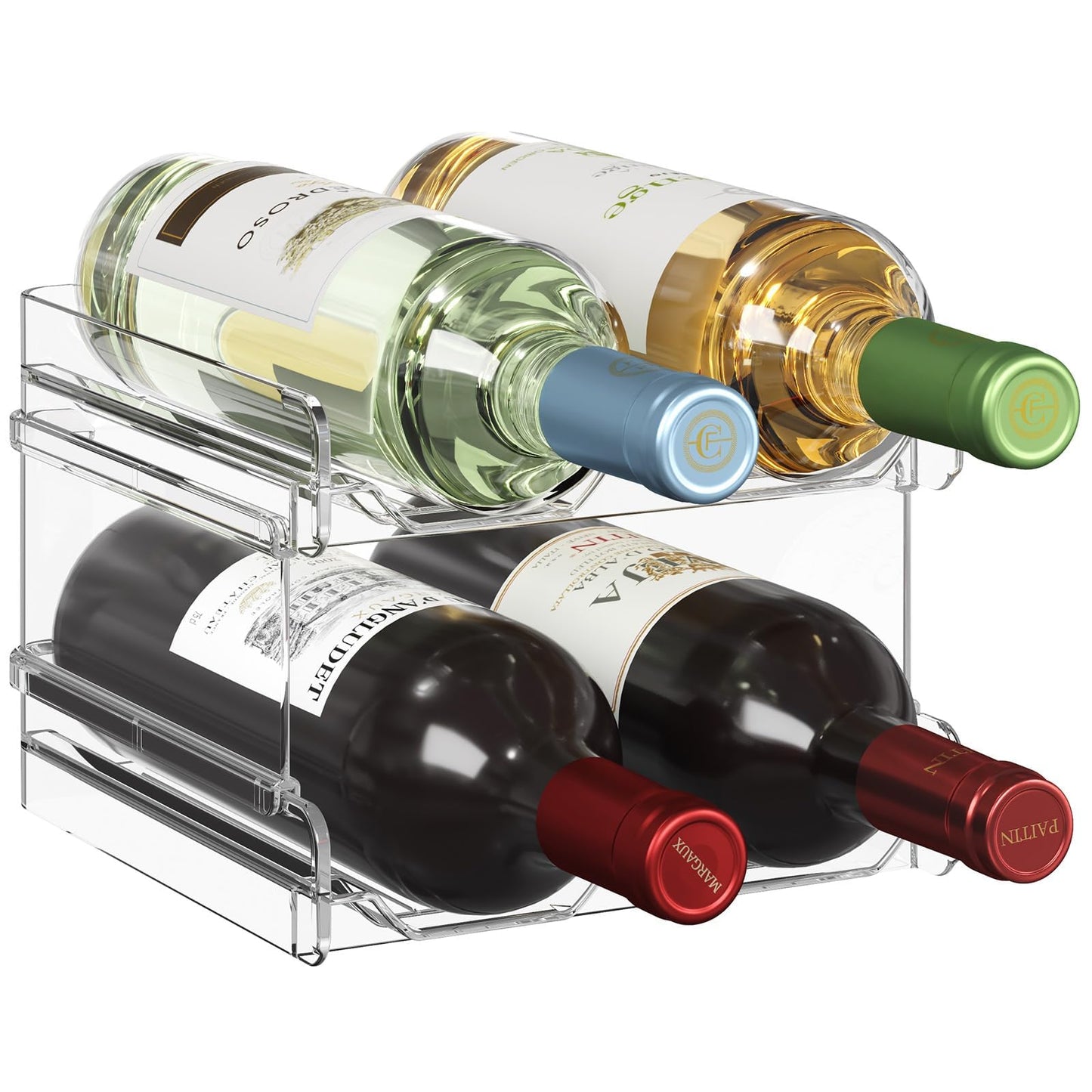 Lifewit Plastic Stackable Wine Rack for refrigerator, Cabinet, Countertop,Wine Bottle Holder, Water Bottle Organizer for Fridge, Pantry, Hold 4 Bottles