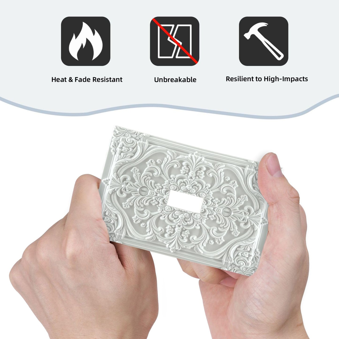 Spshian Decorative Light Switch Plate Covers White Flower Elegant 3D Floral Embossed 1 Gang Light Switch Cover Plate Single Toggle Wall Plate Outlet Covers Faceplate for Bedroom Home Decor