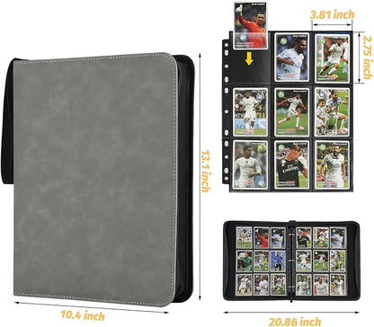 GERMUN 3 Ring 9 Pocket Zipper Card Binder, 720 Double Sided Standard PU Trading Card Album Folder for TCG & Sports Cards, Not Fit Top Loaders (Grey1)