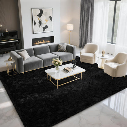 BENRON Fluffy Rugs for Living Room 5x8 Black, Washable Large Area Rugs for Bedroom Dining Table Office Kids Nursery Room, Washable Indoor Floor Carpets