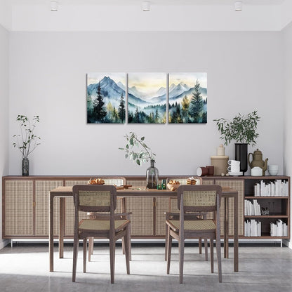 jejeloiu Smoky Mountain Canvas Wall Art for Living Room Bedroom 12"x16"x3pcs Sunrise Trees Picture Wall Decor for Bathroom Natural Scenery Art Office Decorations Artwork Posters Foggy Scenic Painting