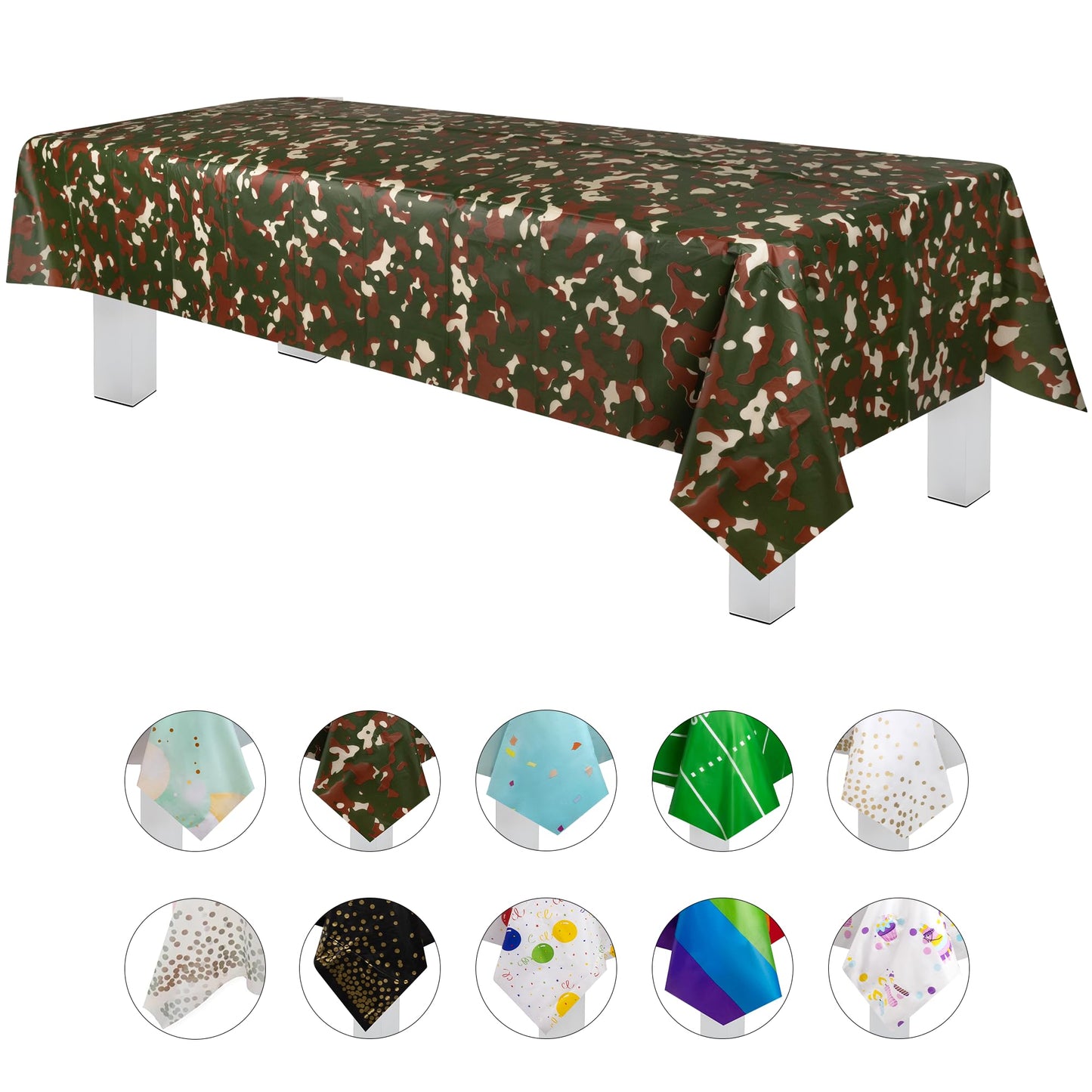 Grandipity Camouflage 6 Pack Premium Disposable Plastic Tablecloth 54 Inch. x 108 Inch. Rectangle Table Cover