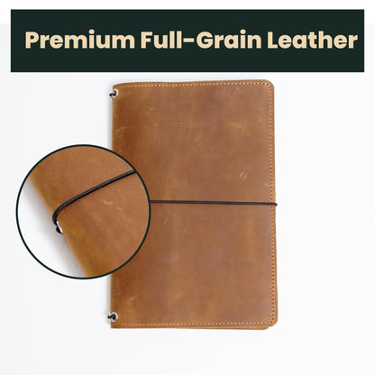 Leather Journal Cover A5 – Full Grain Handmade Notebook Cover with Card Slots, Pen Loop & Elastic Bands – Refillable Field Notes Planner for Work, Study & Travel, Premium Leather Gift Non-Custom