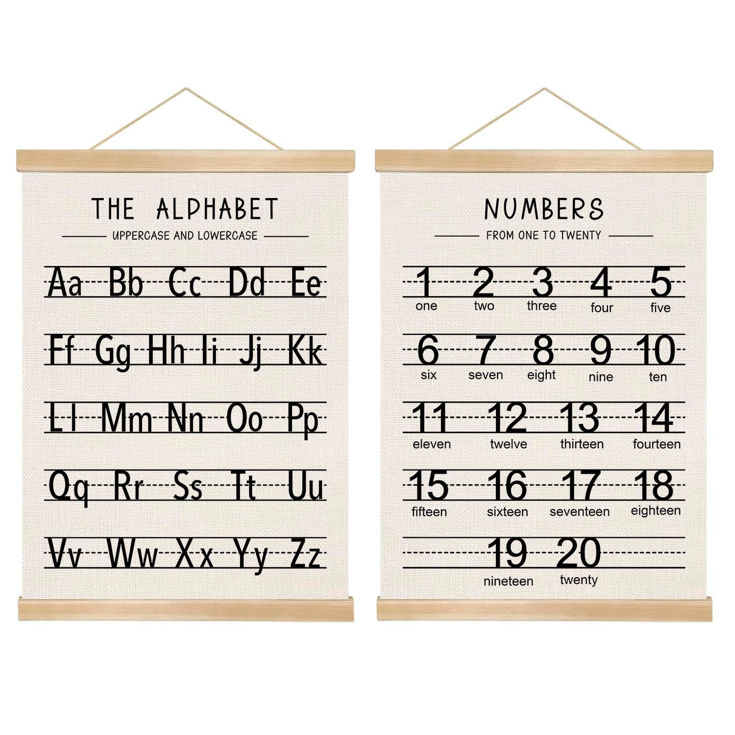 Alphabet and Numbers Wall Chart Set of 2,Toddlers Educational Posters,Alphabet and 1-20 Number Learning Banners for Preschool Classroom Homeschool Nursery Playroom,Kids Room Decor 14x18.5 Inch (Black)