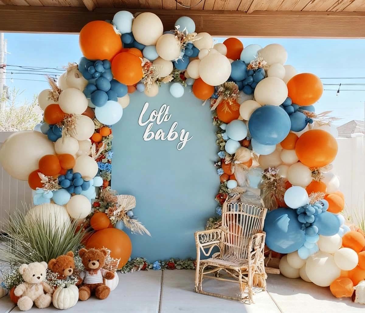 Blue Orange White Balloon Arch Double Stuffed Balloon Kit for Fall Birthday