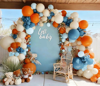 Blue Orange White Balloon Arch Double Stuffed Balloon Kit for Fall Birthday