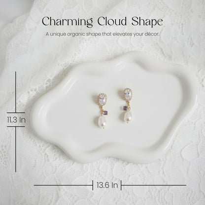 B33 BALTIC33 Cloud Ceramic Tray, Glossy White Irregular Jewelry Dish, Luxury Ceramic Ring Holder and Vanity Organizer, Cloud Trinket Plate for Keys, Perfume, or Nightstand Decor