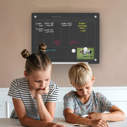 Audio-Visual Direct Magnetic Black 7 Day Calendar Glass Dry-Erase Board Set - 2' x 1.5' - for Wall - Weekly Planner