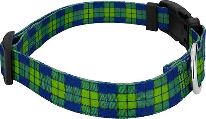 Country Brook Petz - Blue and Green Plaid Everyday Dog Collar and Leash - Plaid and Argyle Collection Featuring Charming Designs (1 Inch, Extra Large)