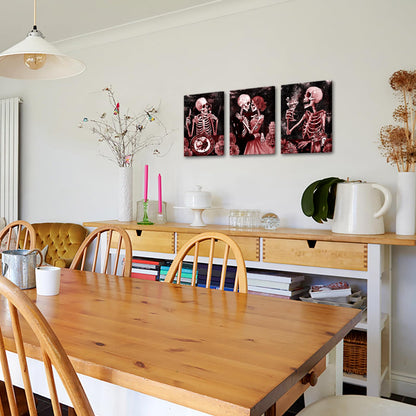 FuShvre Gothic Wall Art Skeleton Pictures Painting Canvas Red Moody Romantic Home Kitchen Restaurant Wall Decor Framed 12x16 inches each (Red)