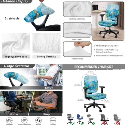 Lotusorchid 4 Pieces Sea Turtle Print Office Chair Covers Set Removable Protective Stretch Printed Computer Office Chair Covers Backrest Cover Chair Armrest Cover, Blue