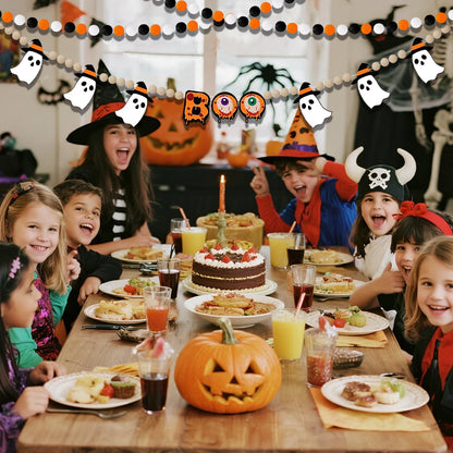 Felt Halloween Garland, 7.5Ft Boo Ghost Garland with Wooden Beads for Halloween Decorations, 2Pcs Cute Indoor Banner for Mantle Fireplace Indoor Home Party Decor