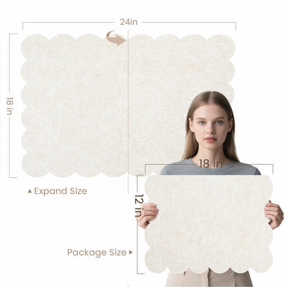 Lightomorrow Scalloped Bulletin Board, 24 x 18 Inches Felt Pin Board - Decorative Cork Alternative for Wall, Foldable Picture Self-Adhesive Vision Prayer Board with 20 Pushpins - Oatmeal