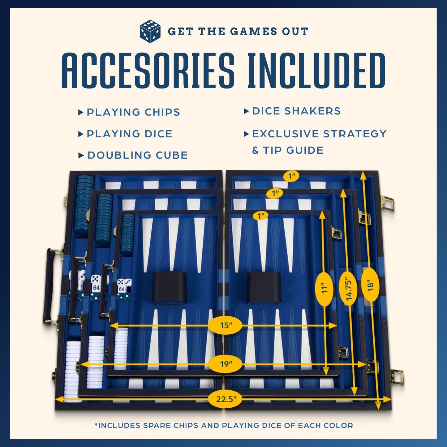 Get The Games Out Top Backgammon Set - Small Travel Size Classic Board Game Case - Best Strategy & Tip Guide (Blue, Small)