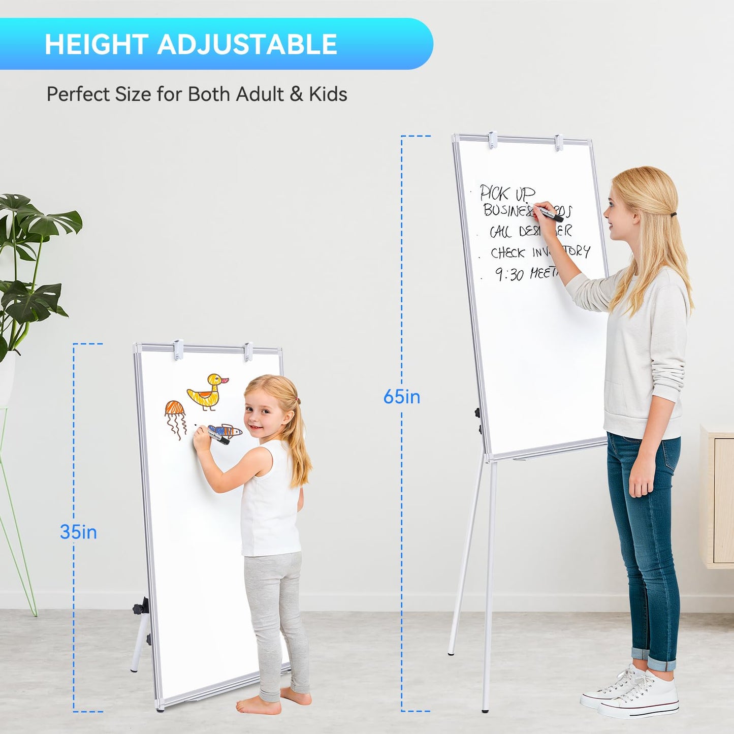Easel Whiteboard - Magnetic Portable Dry Erase 36 x 24 Tripod Height Adjustable, 3' x 2' Flipchart Easel Stand White Board for Office or Teaching at Home & Classroom (36x24 White)