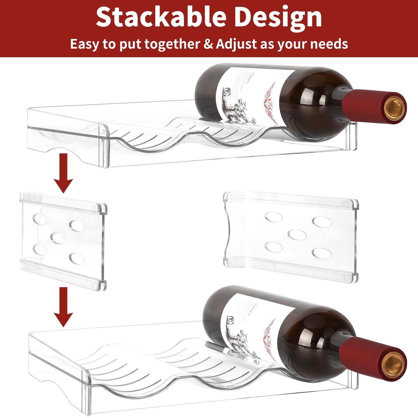 EZ COZY Wine Rack, 4 Tier Water Bottle Organizer for Cabinet, Stackable Clear Wine Holder for Pantry, Refrigerator, Countertop Organization (12 Bottles)