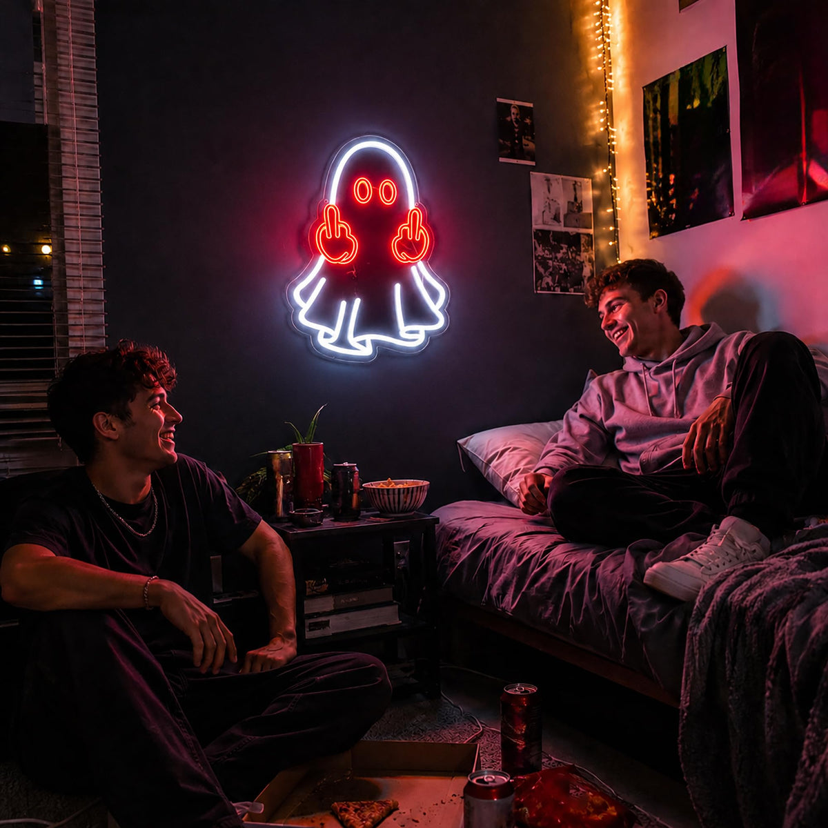 Whfobfe Red&White Neon Sign Led Neon Lights Signs for Wall Decor USB Powered Led Signs for Room Decoration-Ghost