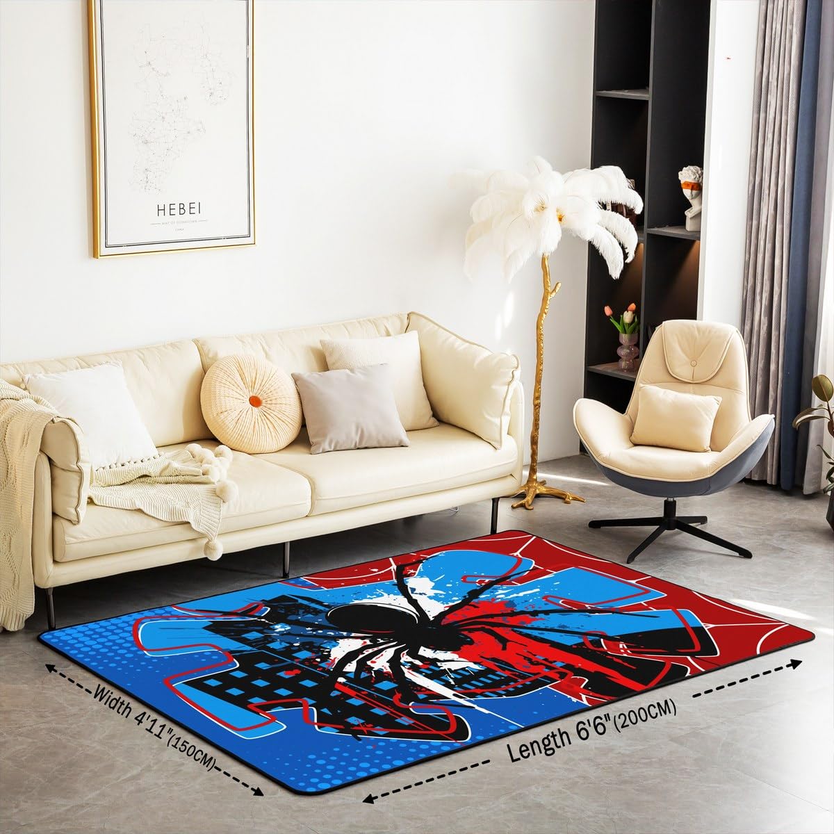 Spider Web Kids Area Rug,Spider Arachnid Insect Animal Indoor Floor Mat Entrance Rug for Boys Girls Women Men,Modern Block Halloween Non Slip Rug,Red Blue Unique Couch Living Room Decor,3'x5'