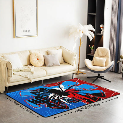 Spider Web Kids Area Rug,Spider Arachnid Insect Animal Indoor Floor Mat Entrance Rug for Boys Girls Women Men,Modern Block Halloween Non Slip Rug,Red Blue Unique Couch Living Room Decor,3'x5'