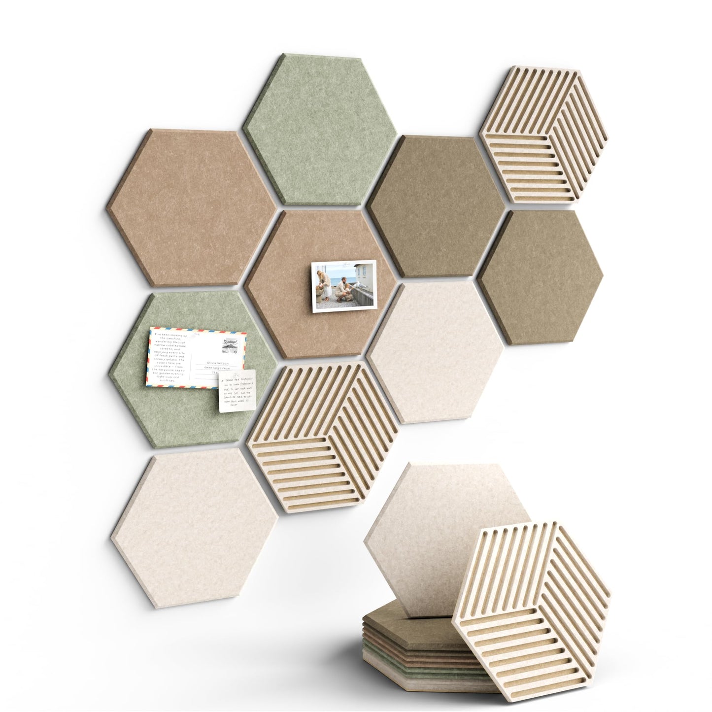 Fluxynara Hexagon Cork Board Alternative for Walls Decor-10-Pack Felt Bulletin Board Tiles,with 30 Pushpins,50 Adhesive Tabs for Office,Classrooms & Home Pin Board Felt Board-Linen Dusk