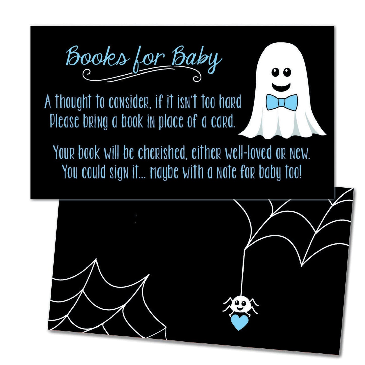 25 Ghost Books for Baby Card Inserts for Halloween Little Boo Baby Shower - Blue