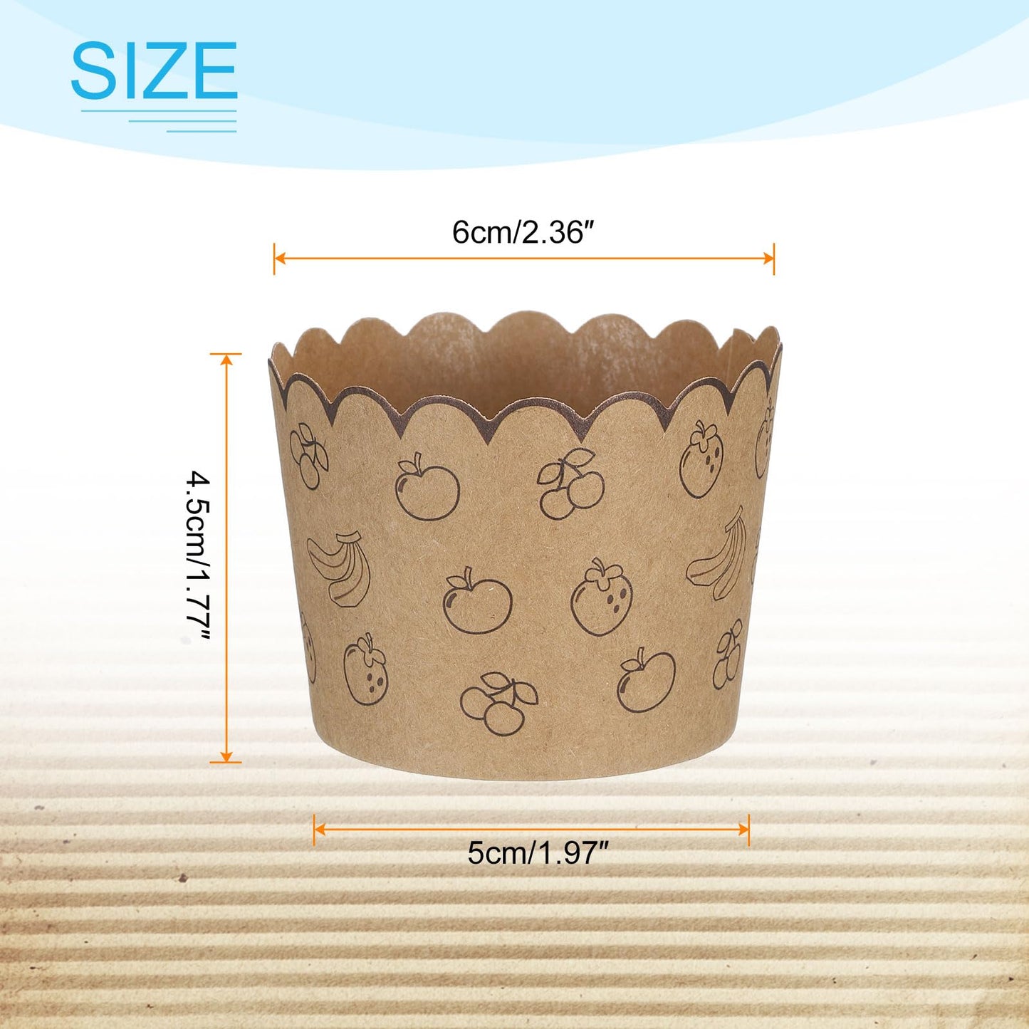 HARFINGTON 100Pcs Paper Baking Cups Small Brown Kraft Paper Muffins Liner Cupcake Greaseproof Disposable Bulk Wrappers for Wedding Birthday Graduation, Fruit
