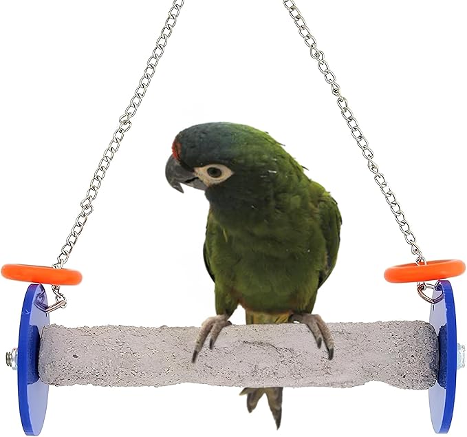 Sweet Feet and Beak Roll Bird Swing - Pumice Perch Bird Toys Trims Nails and Beaks, Safe Bird Cage Accessories for Small and Large Birds, Swinging Toys Birds Will Love, Medium 9 Inches - Blue