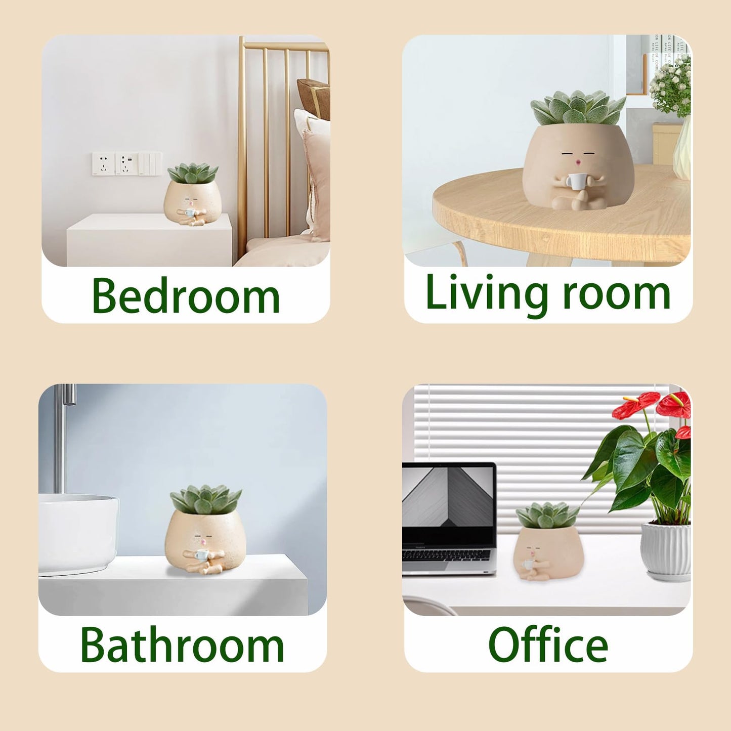 FHDUSRYO Smiley Face Planter Pot, 2Pcs Cute Resin Flower Head Planters for Indoor Outdoor, Unique Sit Succulent Pots with Drainage Hole for Mothers Day, Teacher, Plant Lovers (Drink)