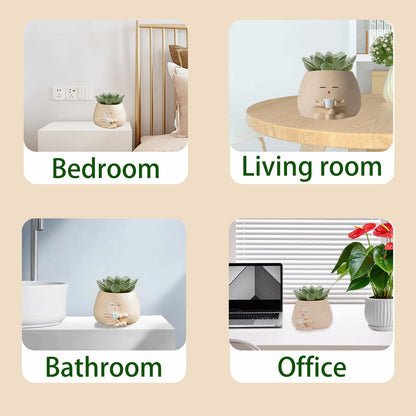 FHDUSRYO Smiley Face Planter Pot, 2Pcs Cute Resin Flower Head Planters for Indoor Outdoor, Unique Sit Succulent Pots with Drainage Hole for Mothers Day, Teacher, Plant Lovers (Drink)