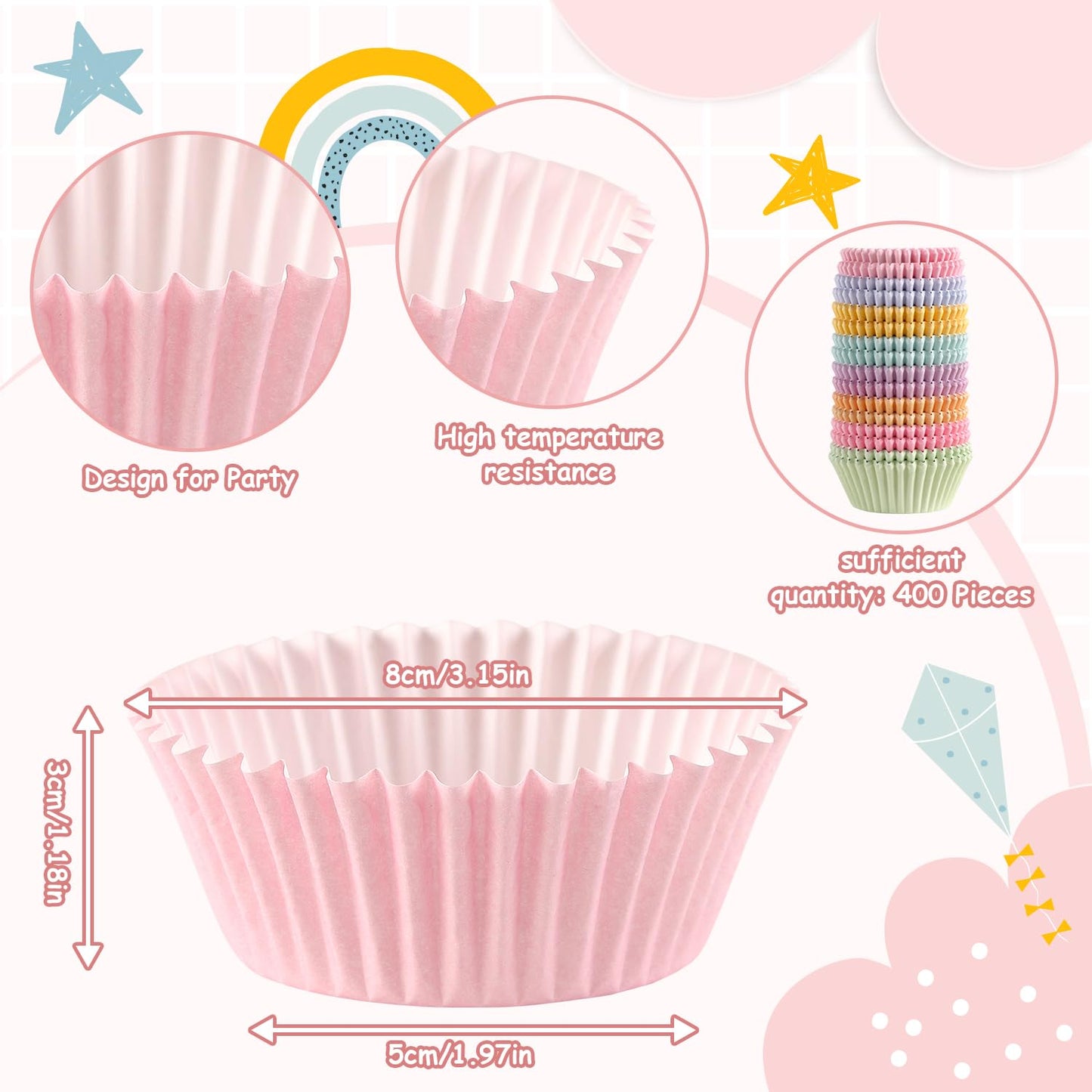 GreenPine Cupcake Liners Rainbow Pastel Standard Baking Cups for Birthday