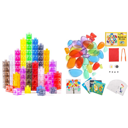 Odoorgames Translucent Math Blocks – 36 Pcs Translucent Pebbles, Rainbow Stones, Light Table Manipulatives, Preschool, Light Table Accessories, Includes 24 Activity Cards