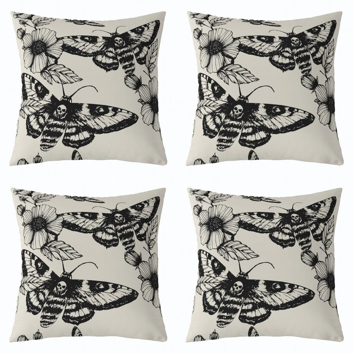 Feelyou Death Moth Boho Square Cushion Covers Set of 2 Skull Decor Reversible Outdoor Throw Pillow Covers Cases for Halloween Decorations Throw Pillowcases for Sofa Couch Chair Decor 24 x 24-Inch