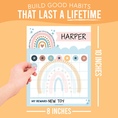 Sticker Chart for Kids Behavior at Home & Classroom - 25 Reward Chart for Kids Incentives, Gold Star Sticker Sheets, Boho Incentive Charts for Classroom Must Haves