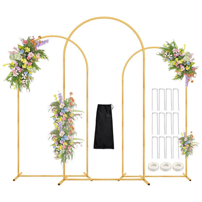 Antizz Arch Backdrop Stand,7.2FT, 6.6FT, 6FT Set of 3 Metal Gold Balloon Arch Stand Kit Wedding Arch Stand for Baby Shower Birthday Party Event Decoration Garden Floral Balloon Arch with Base