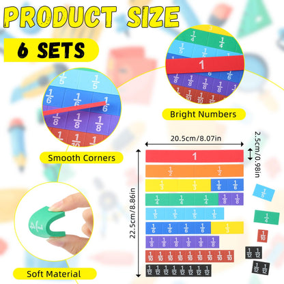 Sayglossy 6 Sets Fraction Tiles Sets for Math Fraction Manipulatives Montessori Math Materials EVA Foam Algebra Tiles Games for Classroom Teaching Aids, Homeschool Supplies
