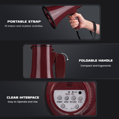 MyMealivos 20W Megaphone Bullhorn-5.4"×8.6" Portable Megaphone Built in Siren & 240s Recording, Volume Control Cover Up to 300 feet+ for Indoor and Outdoor Activities(Coffee)