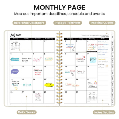 Planner 2026-2027 for Women & Men, Academic Monthly and Weekly Calendar Planner, Jul 2026 - Jun 2027, A5 (6.3" x 8.5"), Teacher Student Planning Book with Tabs, Ideal for Office School Supplies - Beige