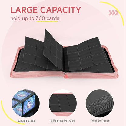 9 Pocket Card Binder,360 Pockets Trading Card Binder,Double Sided Pocket Collection Binder,Card Folder for MTG,TCG,Game Cards,Sport Cards,Pink