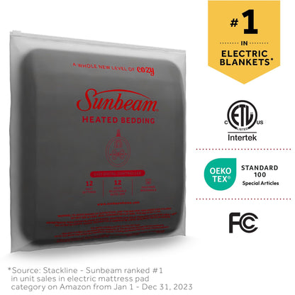Sunbeam Royal Ultra Fleece Heated Electric Blanket King Size, 90" x 100", 12 Heat Settings, 12-Hour Auto Shut-Off, Machine Washable, Pebble Beige