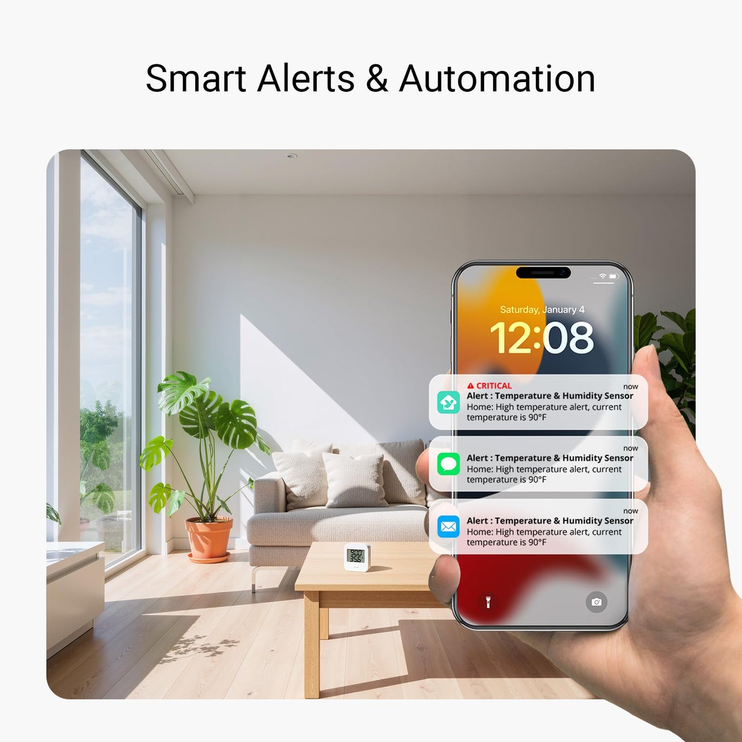 YoLink SpeakerHub & Two Temp/Humidity Sensors Starter Kit – Audio Hub Plays Tones/Sounds, Spoken Messages, Text Messages, LoRa-Powered ¼ Mile Range, Compatible with IFTTT, WiFi Required