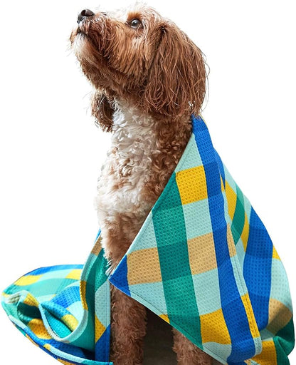 Dock & Bay Pet Towel - Super Absorbent & Quick Drying Dog Towels with Bag - 100% Recycled - Puppy Plaid, Medium (90x50cm, 35x19)