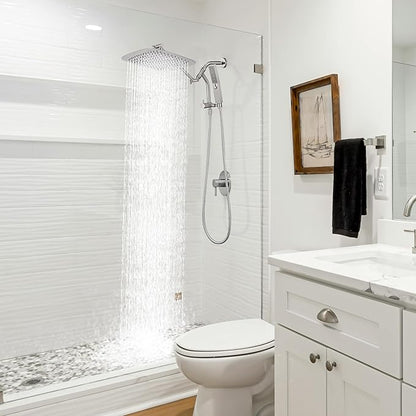 G-Promise All Metal 14 Inch Rain Shower Head with Massage Mode Handheld Spray Combo, 3-Way Diverter with Pause Setting, Full Body Coverage, Modern Bathroom Upgrade (Brushed Nickel)