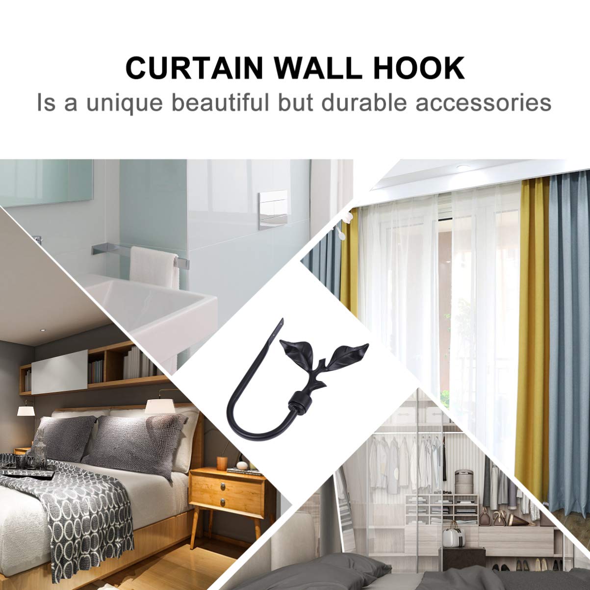 Curtain Holdbacks Curtain Wall Hooks Wall Mounted Curtain Drapery Tiebacks Heavy Duty Vintage Leaves Curtain Holdbacks for Home Office Bedroom Kitchen Black Brass