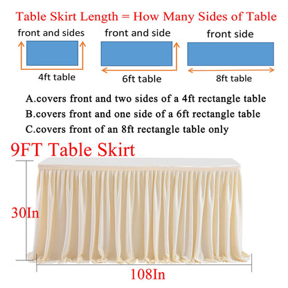 Ivory Table Skirt for Rectangle Tables - 9ft Polyester Pleated Skirt for Wedding, Birthday, Baby Shower & Banquet Decoration