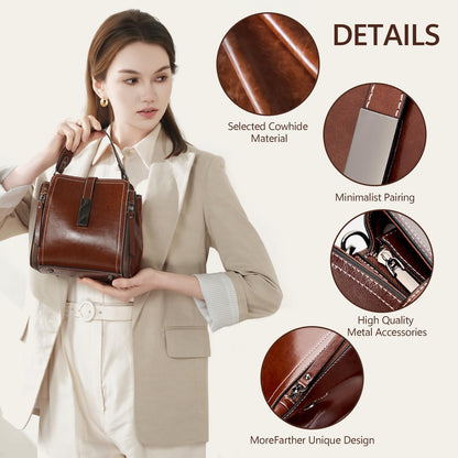 MoreFarther Genuine Leather Crossbody Bags for Women, Genuine Leather Purses Bucket Bags Shoulder Bag with Adjustable Shoulder Straps (Caramel)