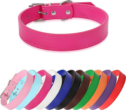 Rose Red Soft Leather Dog Collar for Small,Medium, Large Dog, Comfortable and Adjustable(Wide: 0.95'' for Dog's Neck: 13''~18'', Rose Red, L)